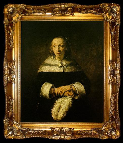 framed  REMBRANDT Harmenszoon van Rijn Portrait of a Lady with an Ostrich-Feather Fan fh, ta009-2